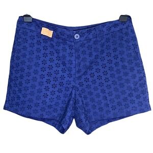 Eyelet‎ Shorts 100% Cotton Faded Glory Blue Sapphire Womens 10 Vintage pockets